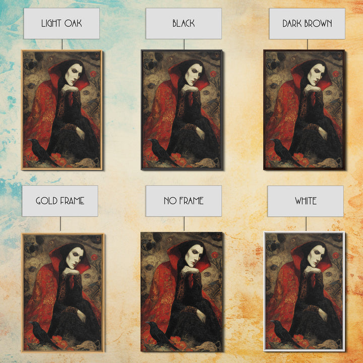 The Crimson Vampire, Symbolist Dream Art, Vertical Wall Art, Macabre Wall Art, Framed Canvas Print, Halloween Wall Art