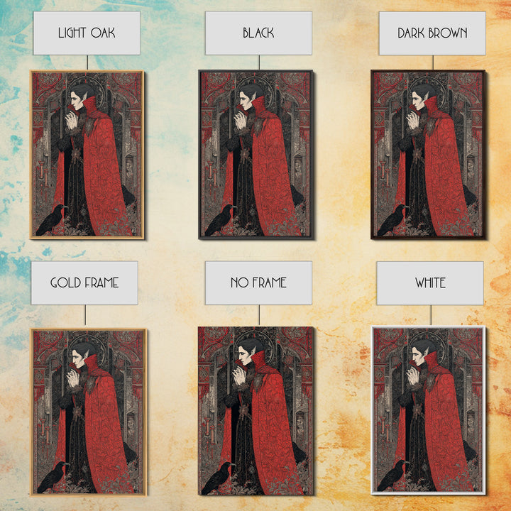 The Crimson Vampire, Stained Glass Gothic Art, Vertical Wall Art, Dark Fantasy Wall Art, Canvas Print, Halloween Wall Art, Halloween Decor