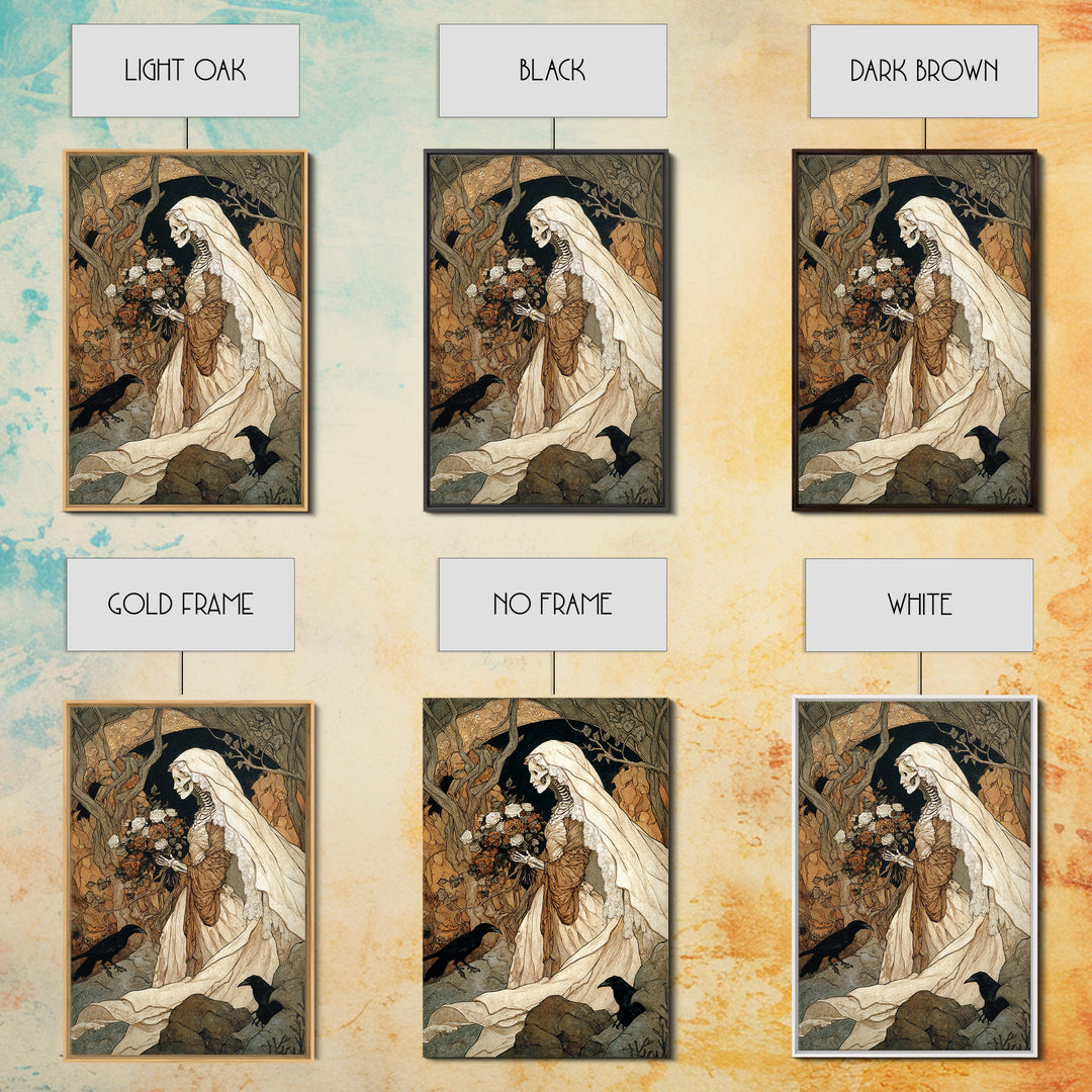 The Skeletal Bride, Gothic Storybook Art, Vertical Wall Art, Gothic Horror Wall Art, Canvas Print, Halloween Wall Art