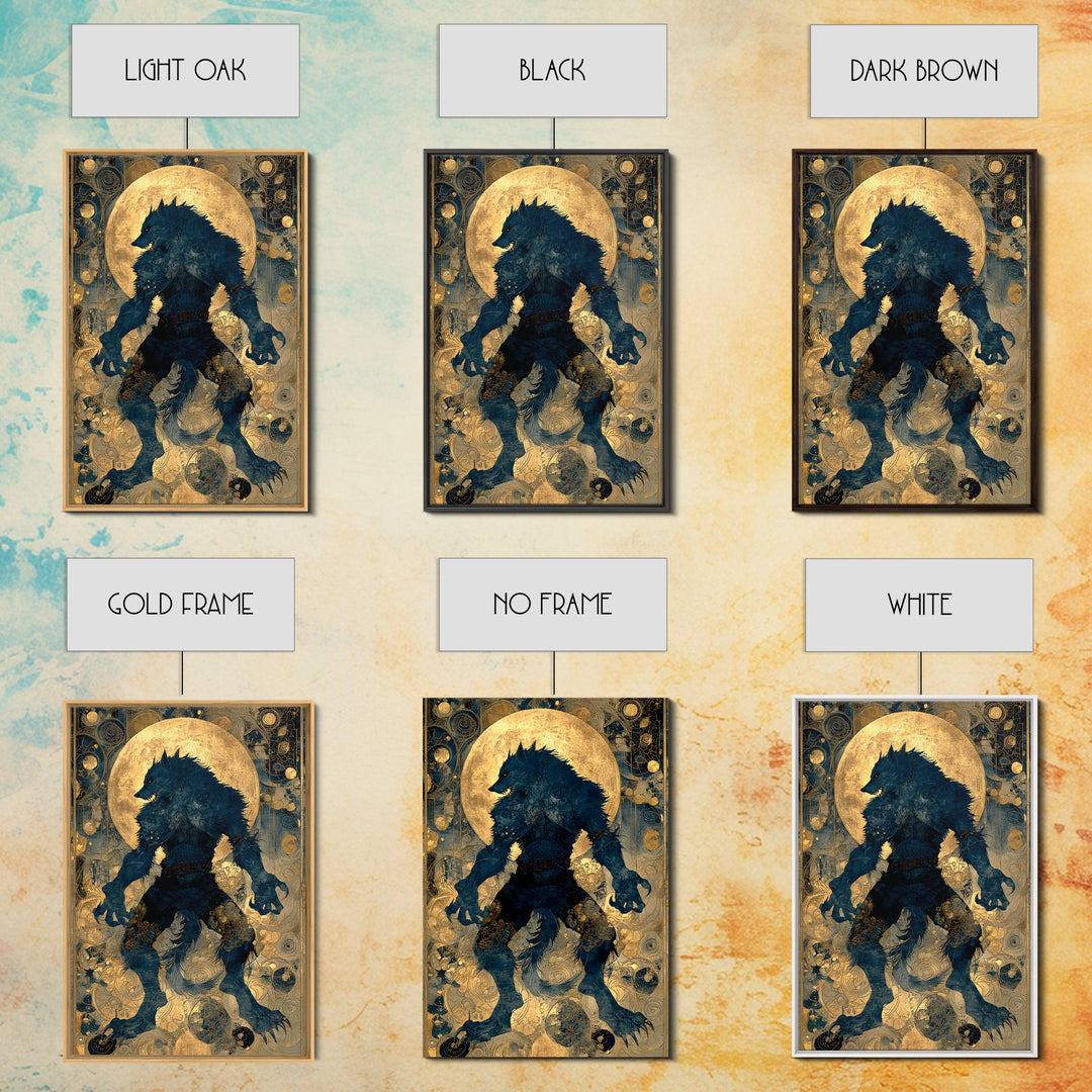 The Moon-Cursed Werewolf, Ornate Symbolist Art, Vertical Wall Art, Macabre Wall Art, Framed Canvas Print, Halloween Wall Art