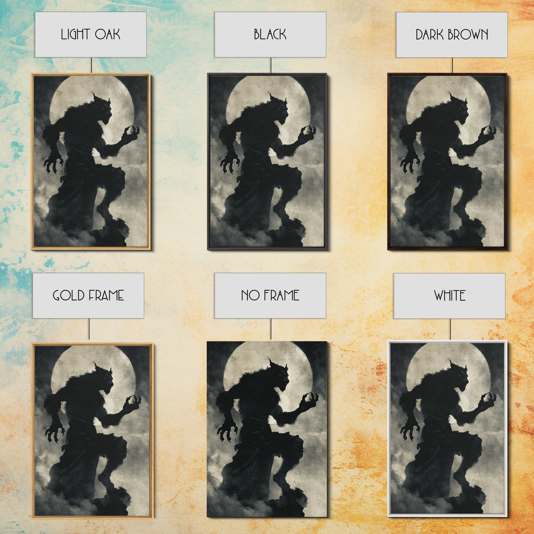 The Moon-Cursed Werewolf, Dark Symbolist Art, Vertical Wall Art, Dark Halloween Decor, Canvas Print, Halloween Wall Art