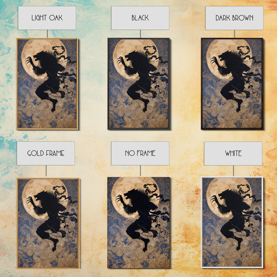 The Moon-Cursed Werewolf, Stained Glass Gothic Art, Vertical Wall Art, Dark Fantasy Wall Art, Framed Canvas Print, Halloween Wall Art