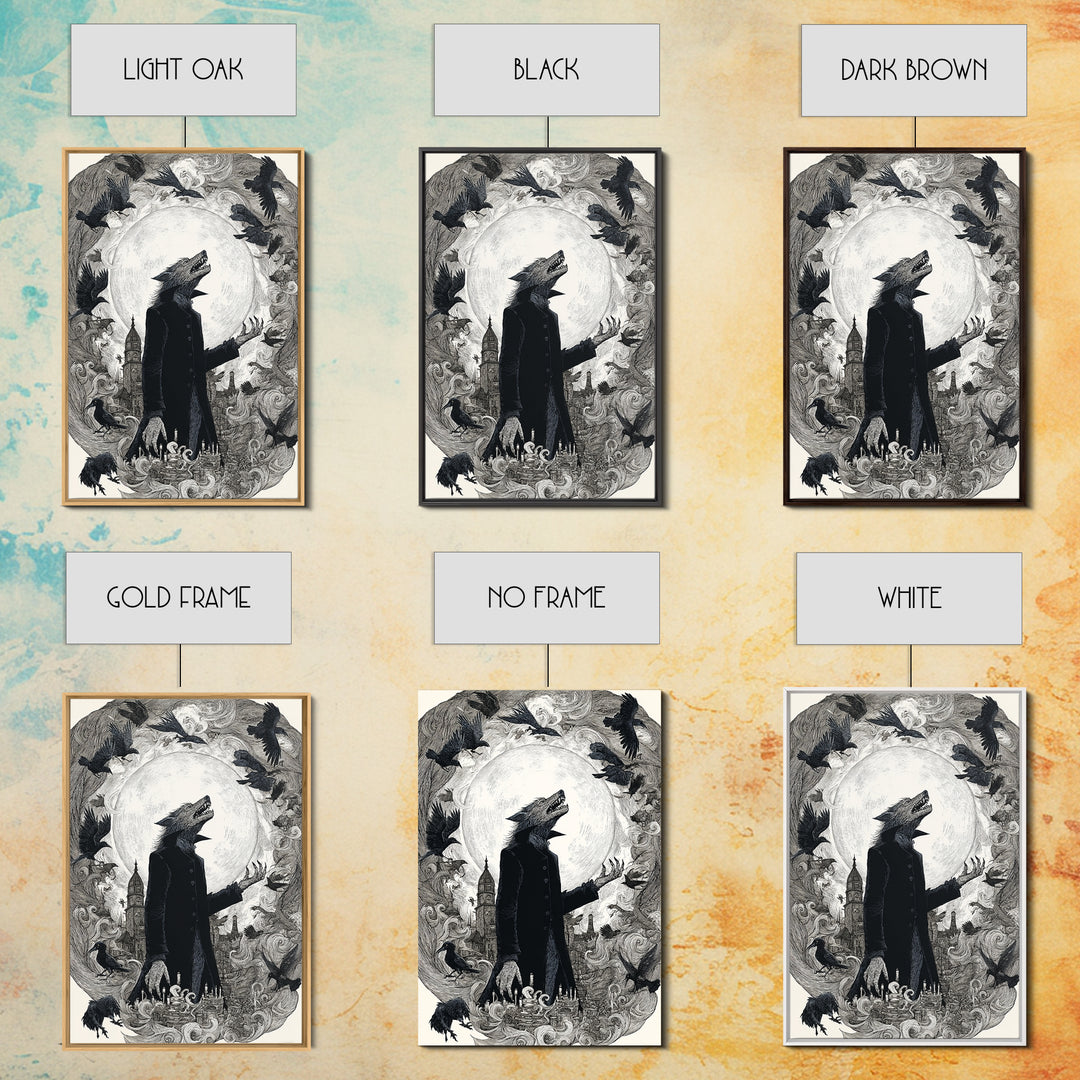 The Moon-Cursed Werewolf, Victorian Macabre Art, Vertical Wall Art, Gothic Horror Wall Art, Framed Canvas Print, Halloween Wall Art