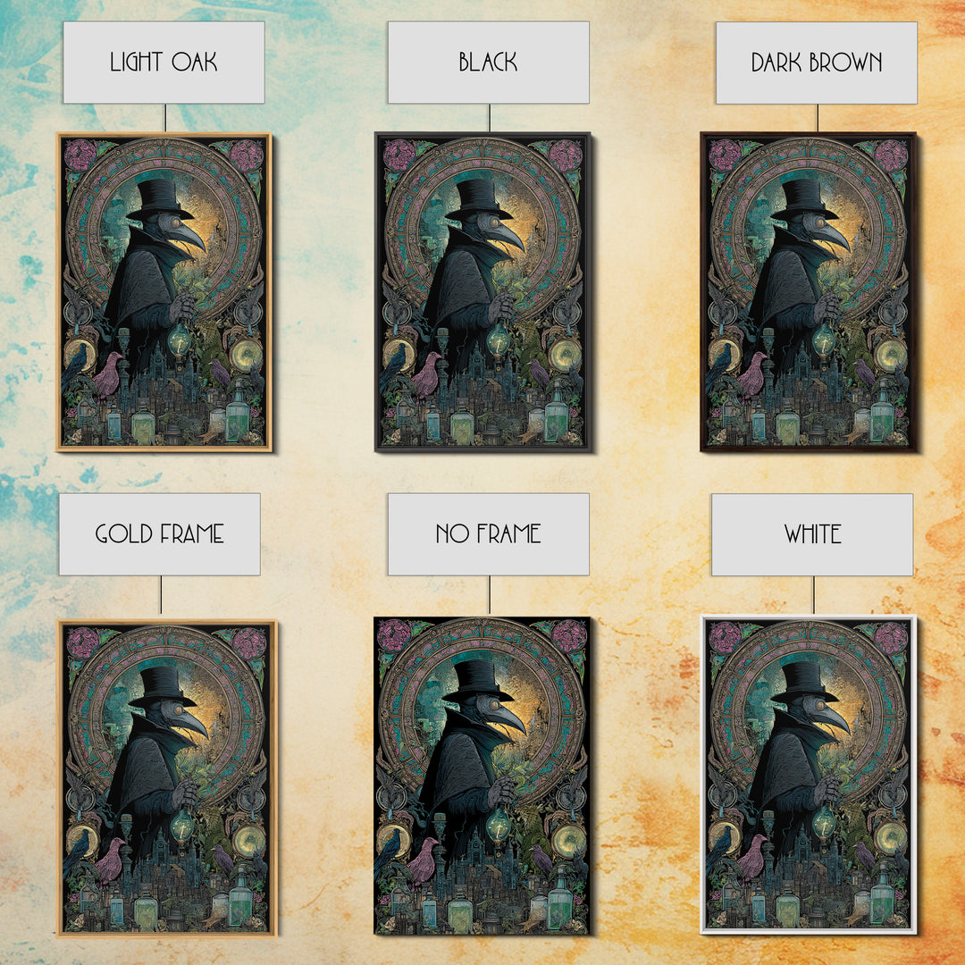 The Plague Doctor, Stained Glass Gothic Art, Vertical Wall Art, Gothic Horror Wall Art, Framed Canvas Print, Halloween Wall Art