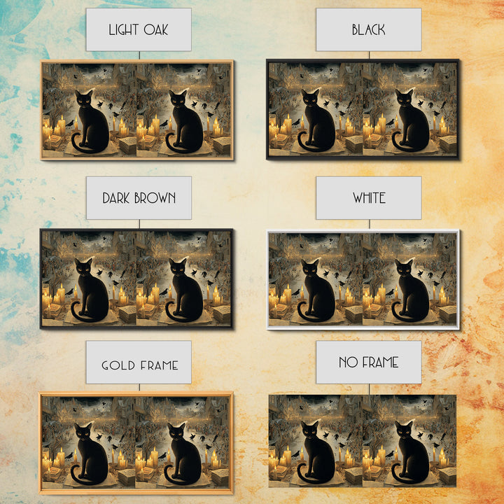The Black Cat Familiar, Northern Renaissance Horror, Wide Panoramic Art, Dark Halloween Decor, Canvas Print, Halloween Wall Art