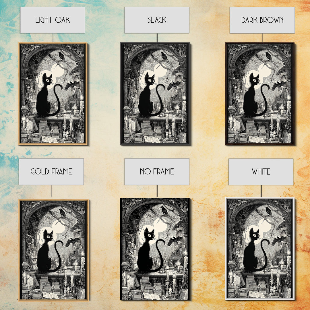 The Black Cat Familiar, Victorian Macabre Art, Vertical Wall Art, Dark Fantasy Wall Art, Framed Canvas Print, Halloween Wall Art