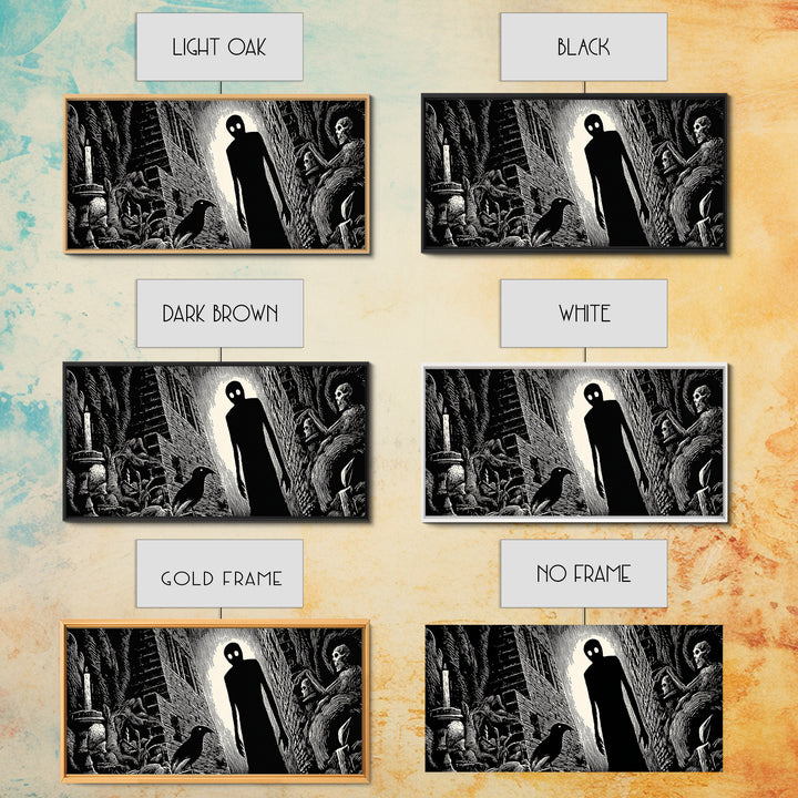 The Shadow Person, Macabre Folk Print Art, Wide Panoramic Art, Dark Halloween Decor, Canvas Print, Halloween Wall Art