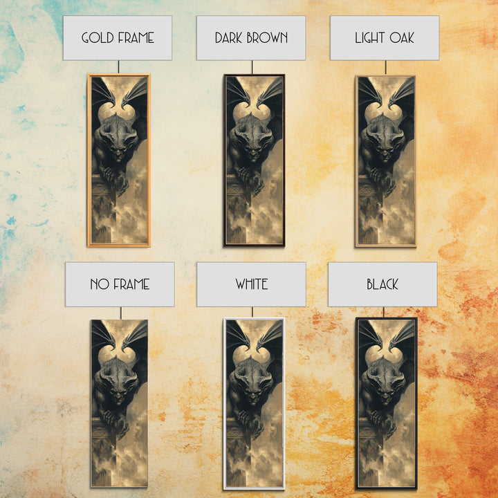 The Gargoyle Sentinel, Dark Symbolist Art, Tall Narrow Wall Art, Gothic Horror Wall Art, Canvas Print, Halloween Wall Art