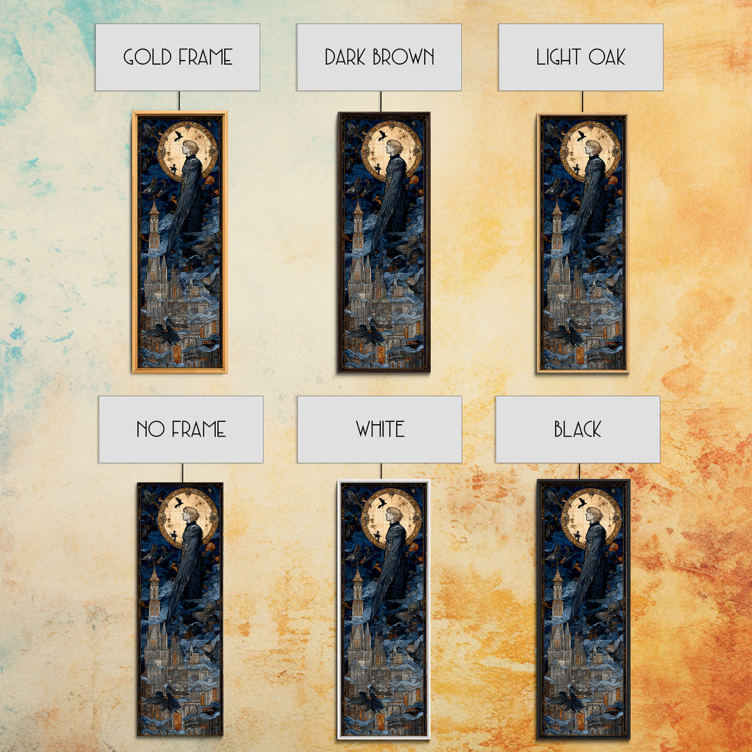 The Gargoyle Sentinel, Stained Glass Gothic Art, Tall Narrow Wall Art, Gothic Horror Wall Art, Canvas Print, Halloween Wall Art