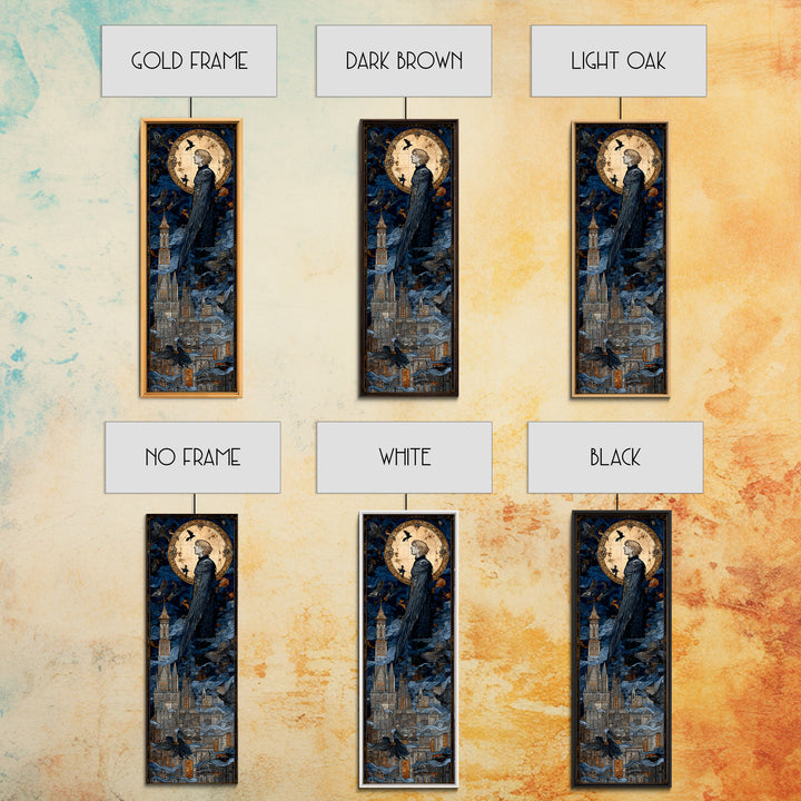 The Gargoyle Sentinel, Stained Glass Gothic Art, Tall Narrow Wall Art, Gothic Horror Wall Art, Canvas Print, Halloween Wall Art