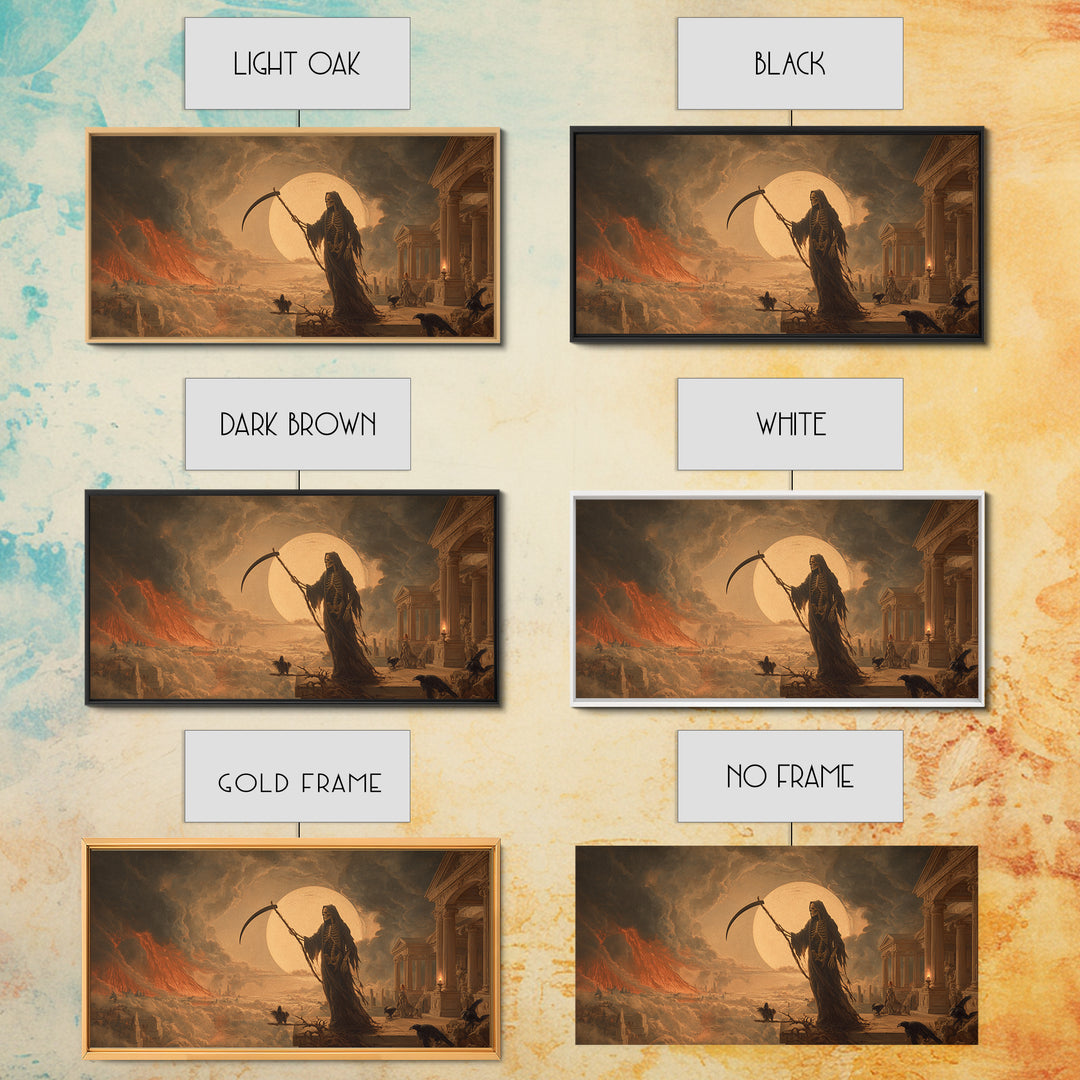 The Fog-Bound Reaper, Apocalyptic Romantic Art, Wide Panoramic Art, Macabre Wall Art, Canvas Print, Halloween Wall Art, Halloween Decor