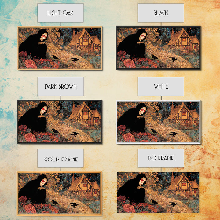 The Red-Eyed Night Hag, Stained Glass Gothic Art, Wide Panoramic Art, Dark Fantasy Wall Art, Canvas Print, Halloween Wall Art