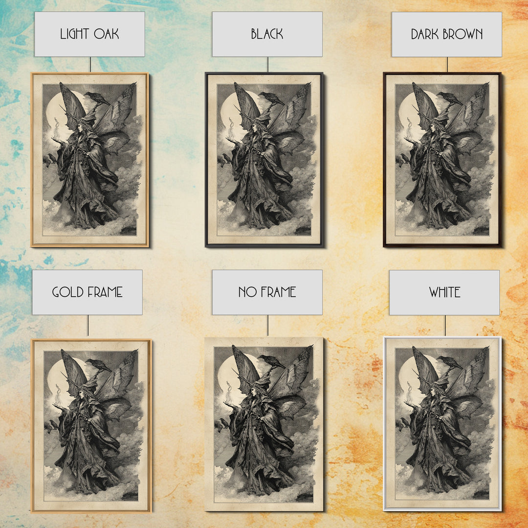 The Velvet Moth Witch, Renaissance Engraving Art, Vertical Wall Art, Gothic Horror Wall Art, Framed Canvas Print, Halloween Wall Art