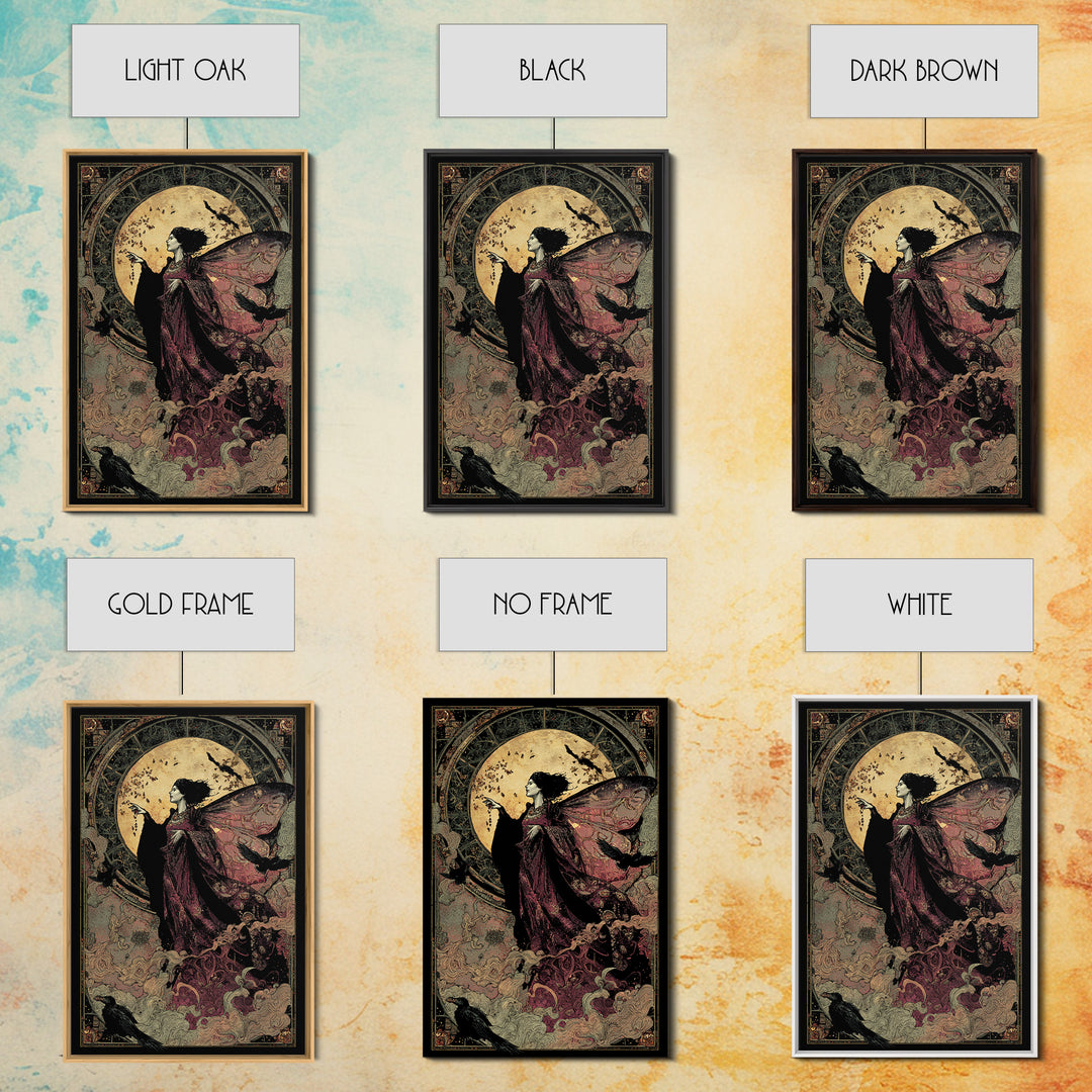 The Velvet Moth Witch, Stained Glass Gothic Art, Vertical Wall Art, Dark Fantasy Wall Art, Canvas Print, Halloween Wall Art