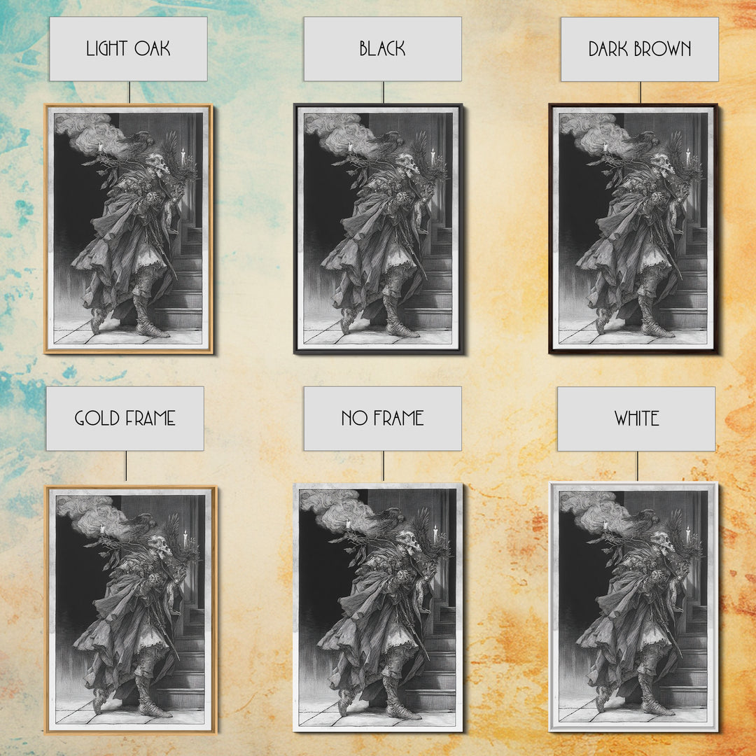 The Ghostly Groom, Renaissance Engraving Art, Vertical Wall Art, Dark Halloween Decor, Canvas Print, Halloween Wall Art