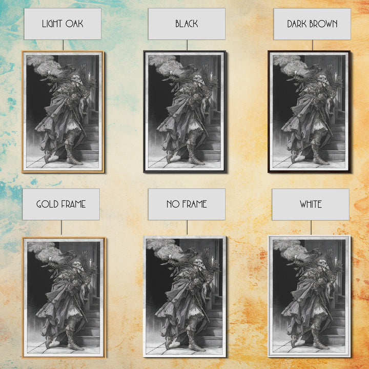 The Ghostly Groom, Renaissance Engraving Art, Vertical Wall Art, Dark Halloween Decor, Canvas Print, Halloween Wall Art
