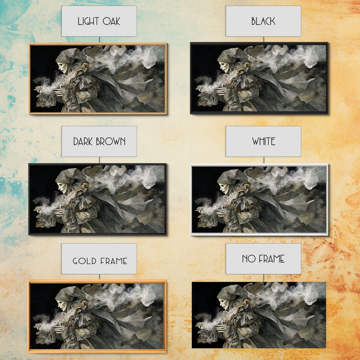 The Phantom Jester, Visionary Gothic Art, Wide Panoramic Art, Macabre Wall Art, Framed Canvas Print, Halloween Wall Art