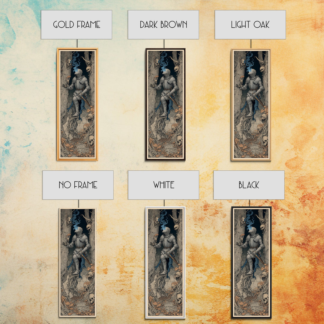 The Spectral Knight, Gothic Storybook Art, Tall Narrow Wall Art, Gothic Horror Wall Art, Framed Canvas Print, Halloween Wall Art