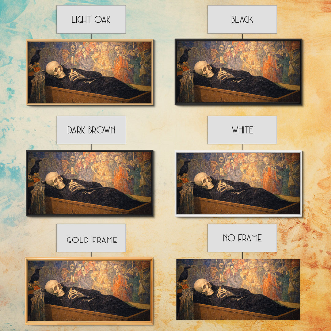 The Coffin Sleeper, Grotesque Carnival Art, Wide Panoramic Art, Dark Halloween Decor, Framed Canvas Print, Halloween Wall Art