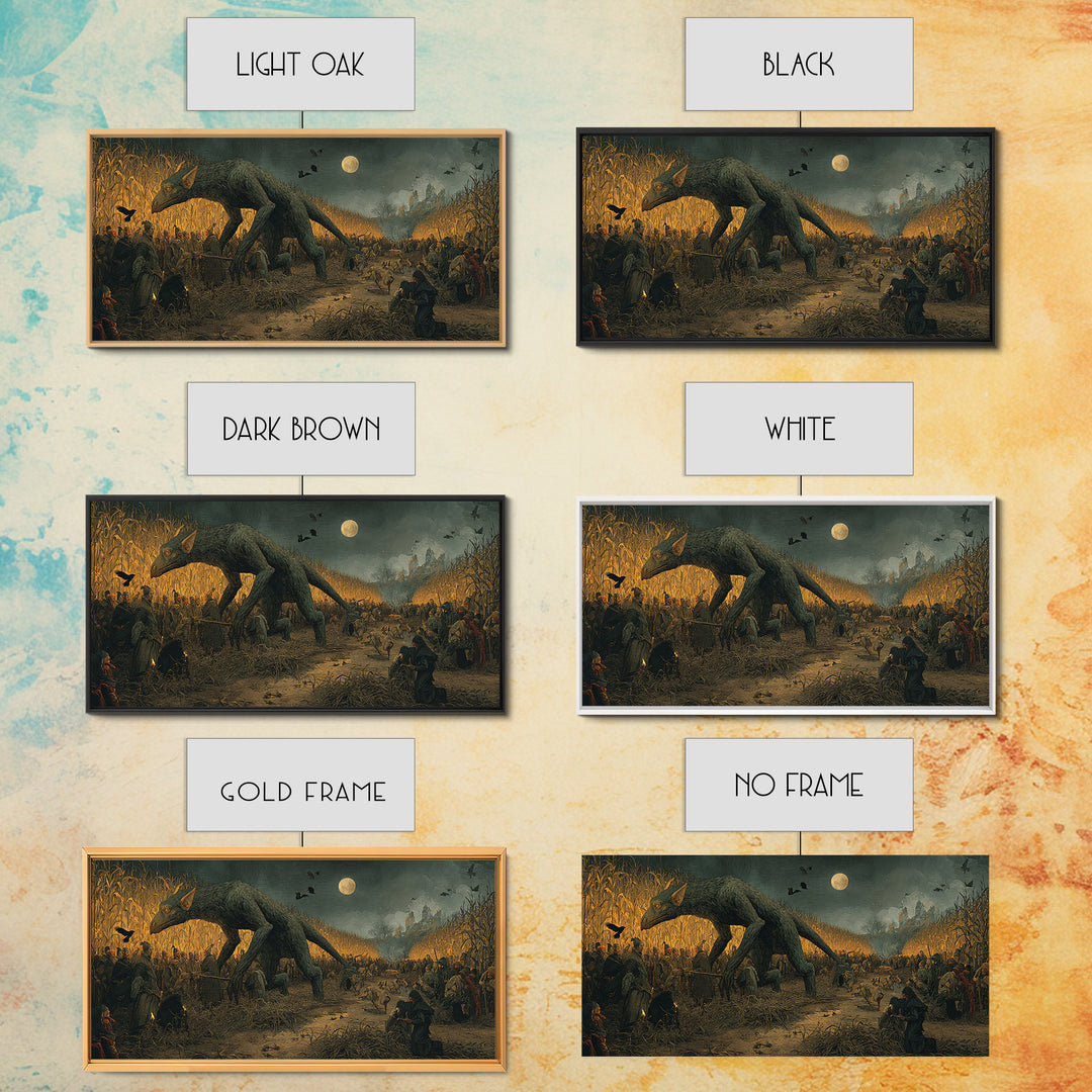 The Cornfield Crawler, Northern Renaissance Horror, Wide Panoramic Art, Macabre Wall Art, Canvas Print, Halloween Wall Art
