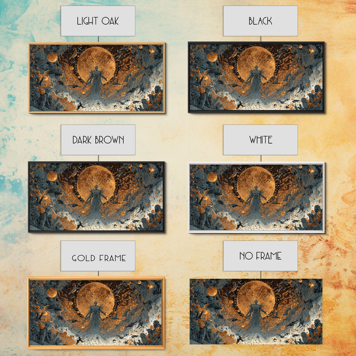 The Harvest Demon, Apocalyptic Romantic Art, Wide Panoramic Art, Macabre Wall Art, Framed Canvas Print, Halloween Wall Art