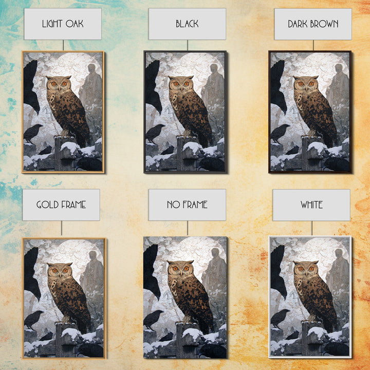 The Owl-Faced Omen, Symbolist Death Art, Vertical Wall Art, Dark Halloween Decor, Canvas Print, Halloween Wall Art
