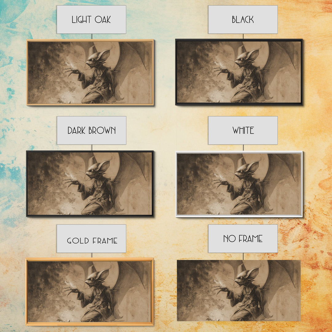 The Bat-Winged Imp, Symbolist Dream Art, Wide Panoramic Art, Dark Halloween Decor, Canvas Print, Halloween Wall Art