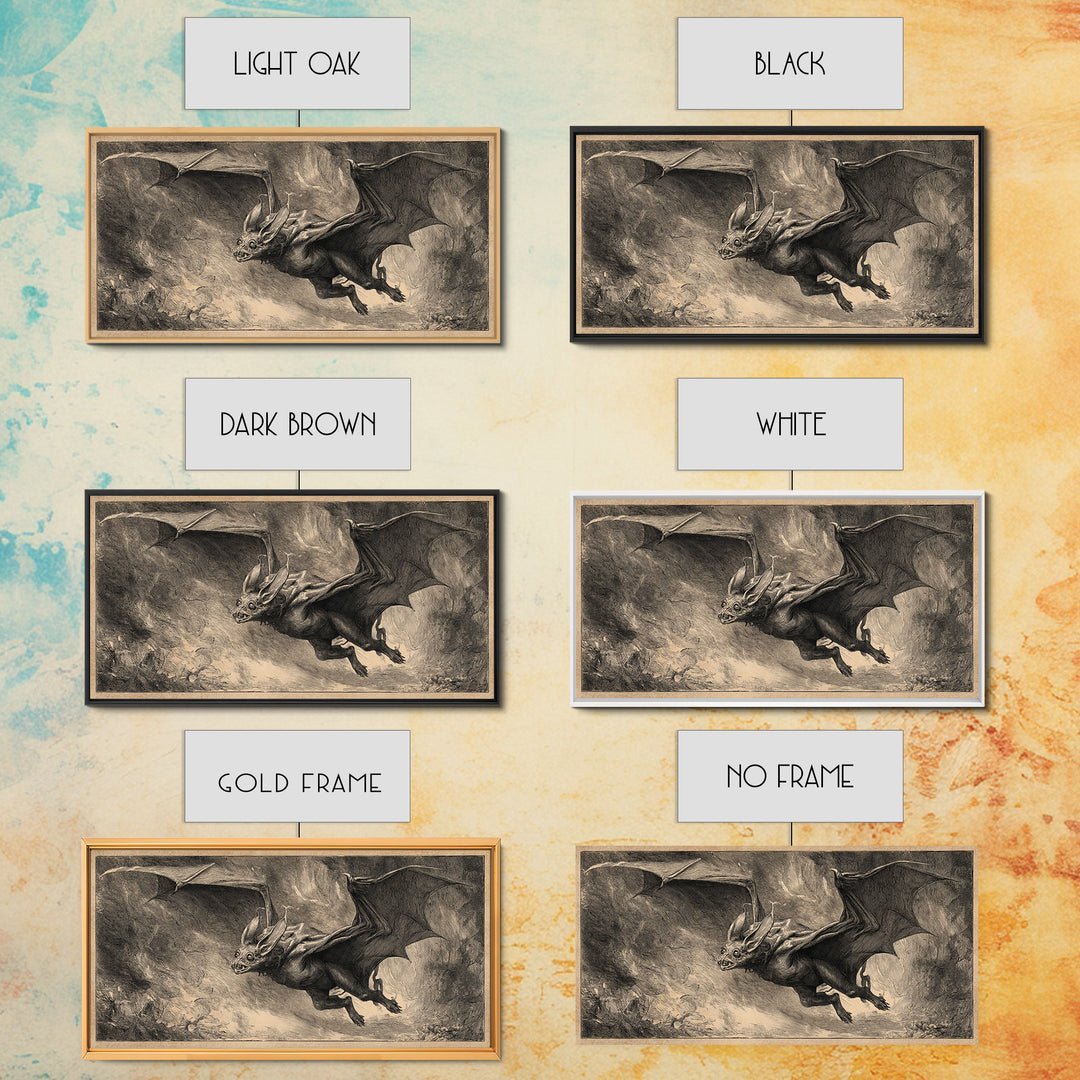 The Bat-Winged Imp, Expressionist Nightmare Art, Wide Panoramic Art, Dark Fantasy Wall Art, Framed Canvas Print, Halloween Wall Art
