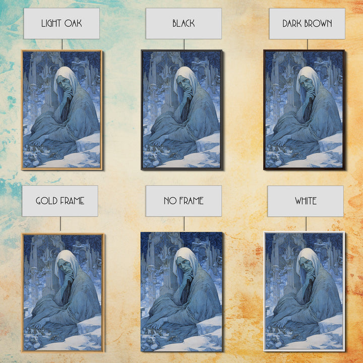 The Cave Oracle, Symbolist Death Art, Vertical Wall Art, Dark Fantasy Wall Art, Framed Canvas Print, Halloween Wall Art