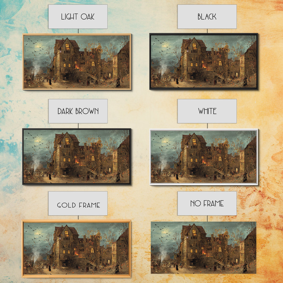 The Haunted Manor, Northern Renaissance Horror, Wide Panoramic Art, Dark Halloween Decor, Canvas Print, Halloween Wall Art