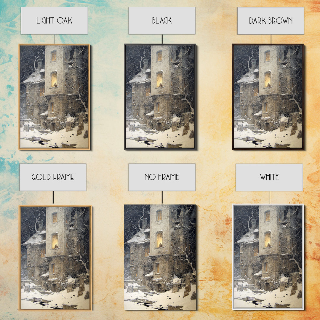 The Haunted Manor, Symbolist Death Art, Vertical Wall Art, Dark Fantasy Wall Art, Canvas Print, Halloween Wall Art
