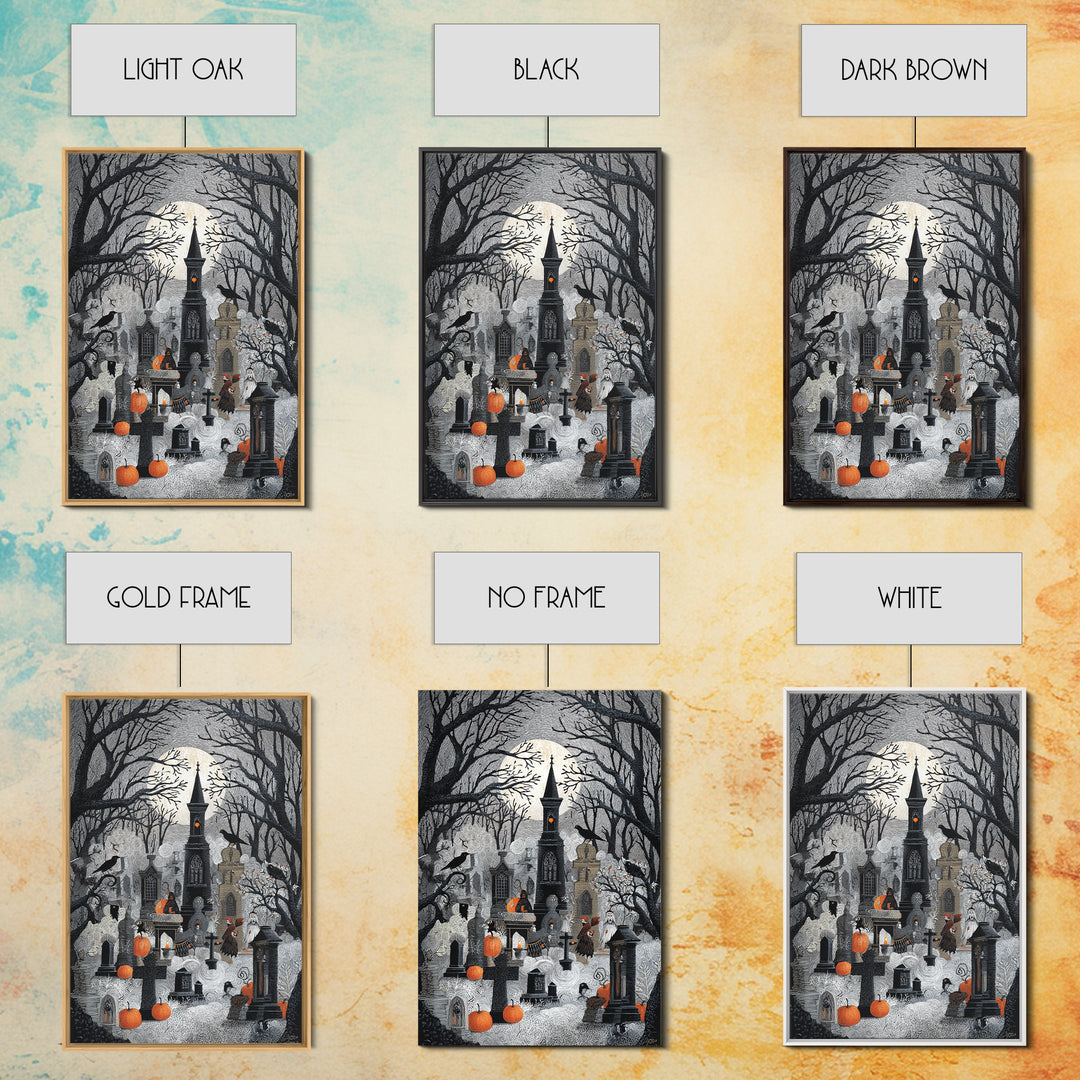 The Moonlit Cemetery, Victorian Macabre Art, Vertical Wall Art, Dark Fantasy Wall Art, Canvas Print, Halloween Wall Art