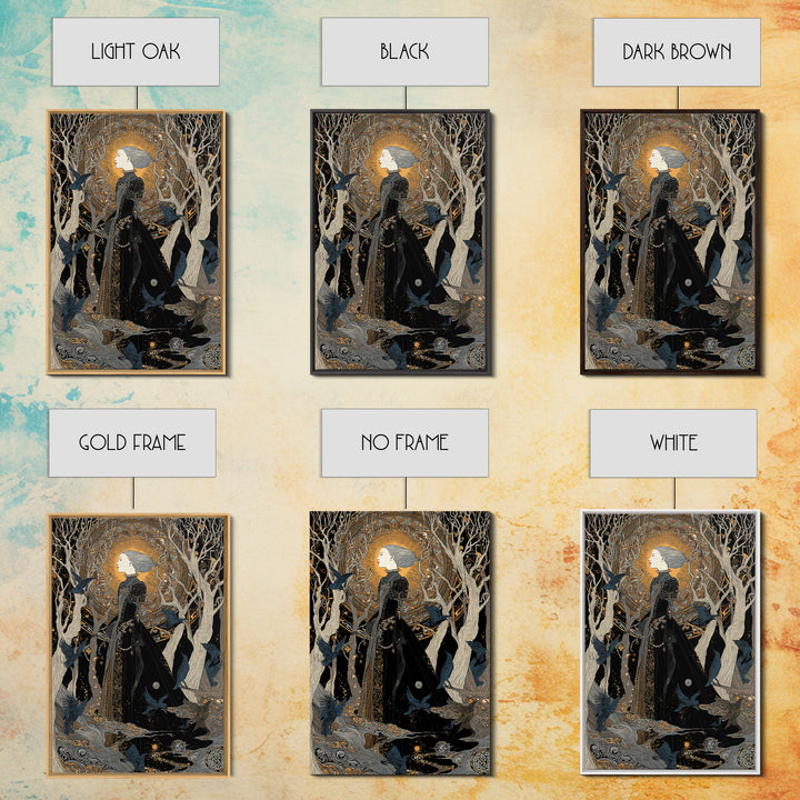 The Witch'S Forest, Stained Glass Gothic Art, Vertical Wall Art, Dark Halloween Decor, Framed Canvas Print, Halloween Wall Art