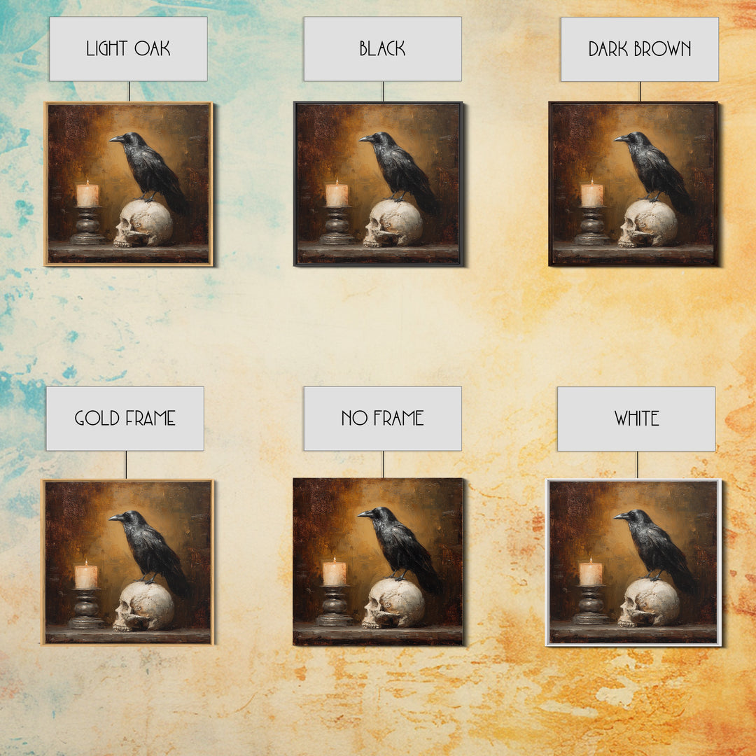 Raven Perched on a Skull Canvas Print, Dark Art, Room Decor, Living Room Decor, Fine Art, Nocturne, Digital Art, DAR-1x1-25