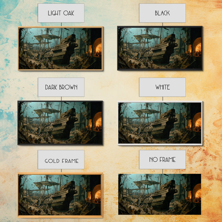 The Shipwreck Cove, Northern Renaissance Horror, Wide Panoramic Art, Dark Halloween Decor, Canvas Print, Halloween Wall Art