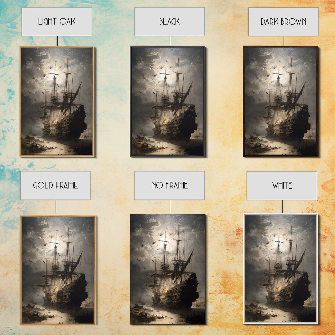 The Shipwreck Cove, Dark Romantic Horror Art, Vertical Wall Art, Dark Halloween Decor, Framed Canvas Print, Halloween Wall Art