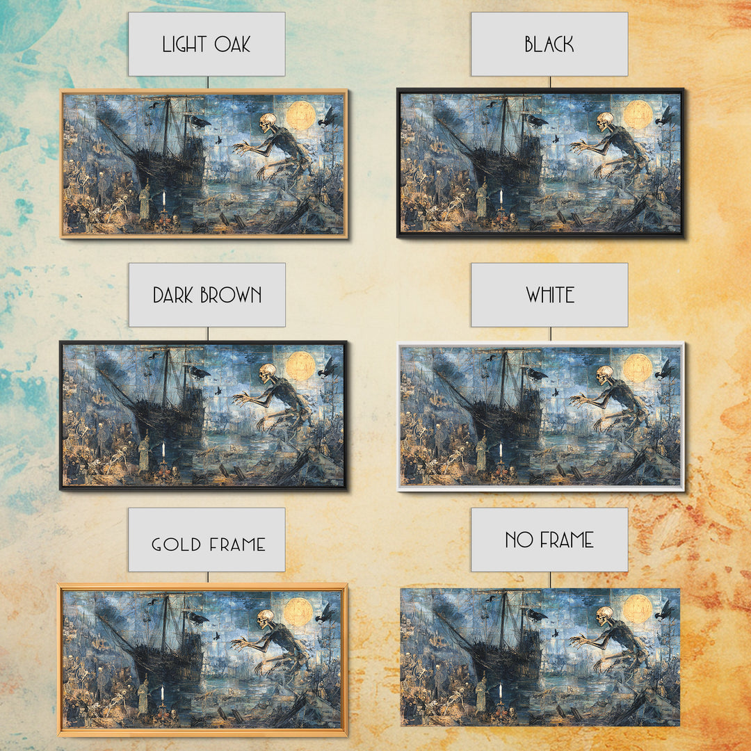The Shipwreck Cove, Grotesque Carnival Art, Wide Panoramic Art, Dark Fantasy Wall Art, Framed Canvas Print, Halloween Wall Art