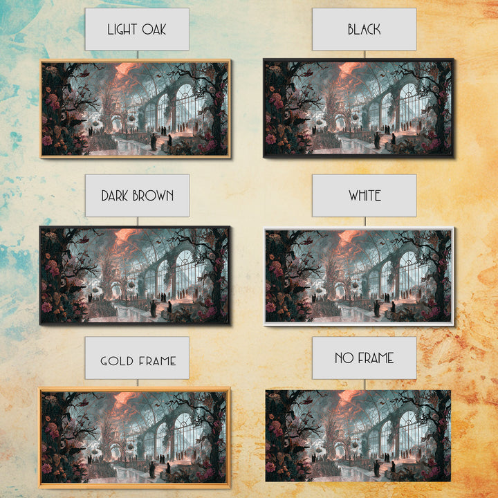 The Cemetery Greenhouse, Apocalyptic Romantic Art, Wide Panoramic Art, Macabre Wall Art, Canvas Print, Halloween Wall Art