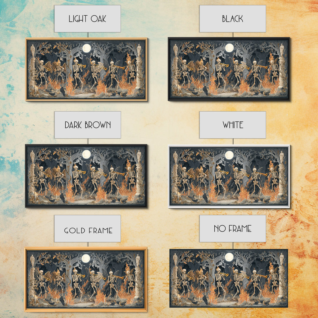 The Skeleton Orchestra, Visionary Gothic Art, Wide Panoramic Art, Dark Halloween Decor, Framed Canvas Print, Halloween Wall Art
