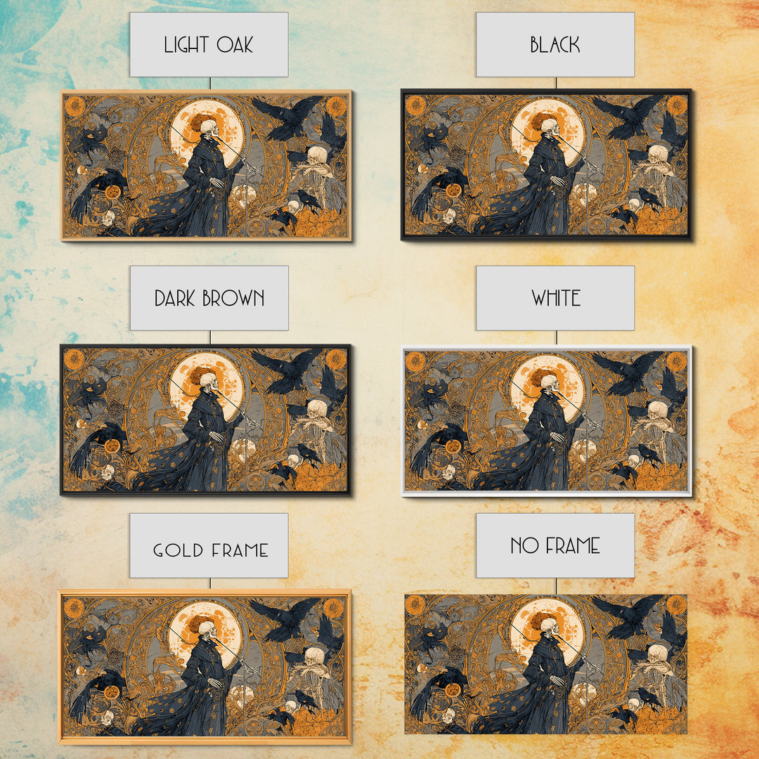 The Skeleton Orchestra, Stained Glass Gothic Art, Wide Panoramic Art, Gothic Horror Wall Art, Canvas Print, Halloween Wall Art