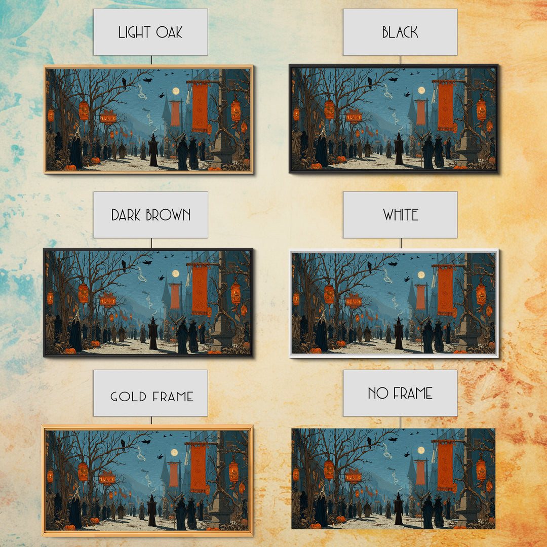 The Monster Parade, Romantic Gothic Landscape, Wide Panoramic Art, Dark Halloween Decor, Canvas Print, Halloween Wall Art