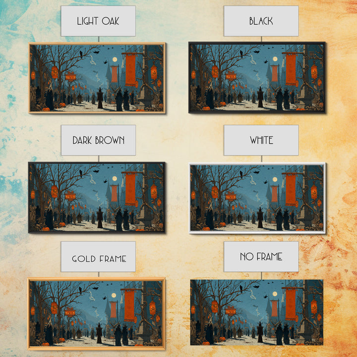 The Monster Parade, Romantic Gothic Landscape, Wide Panoramic Art, Dark Halloween Decor, Canvas Print, Halloween Wall Art