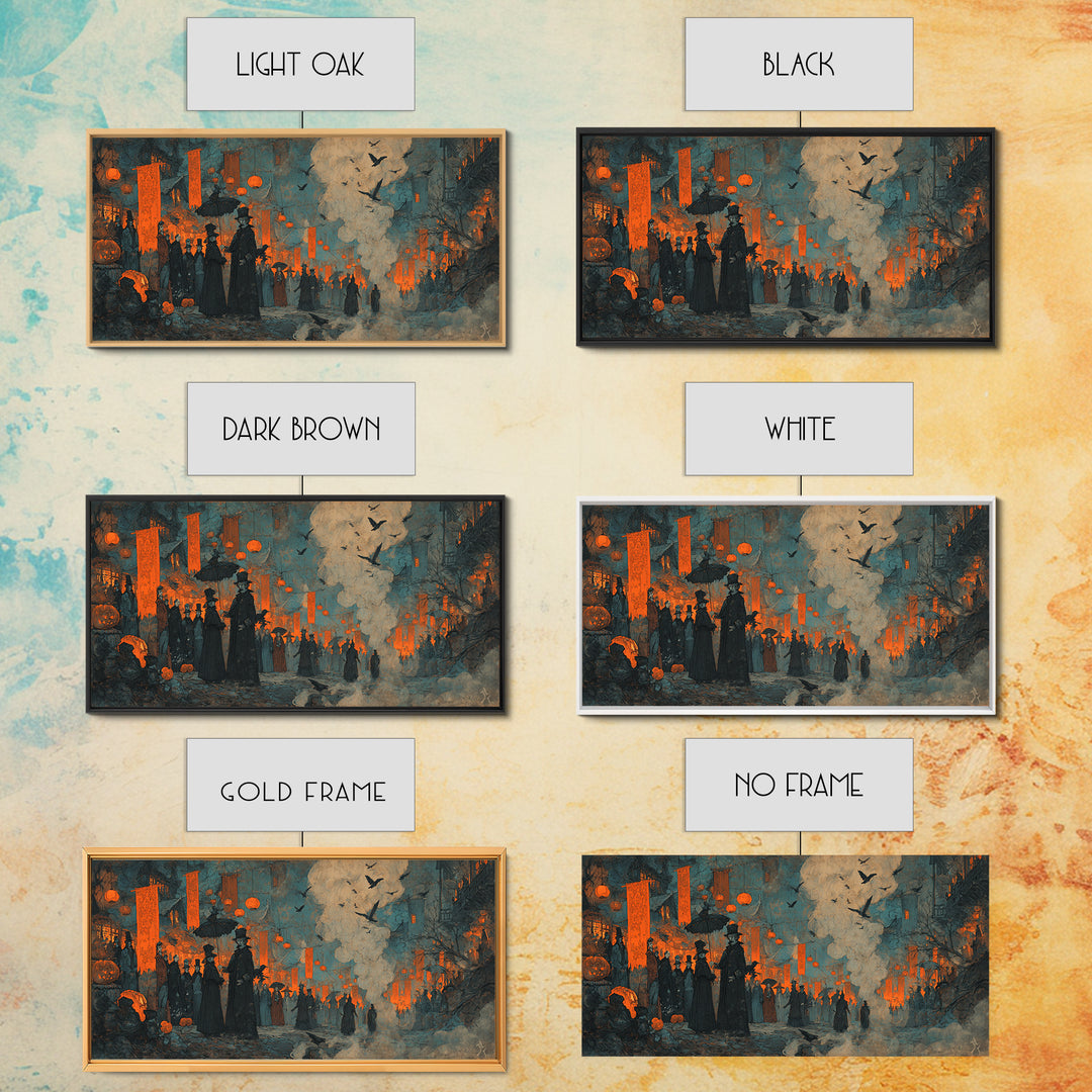 The Monster Parade, Expressionist Gothic Art, Wide Panoramic Art, Dark Halloween Decor, Canvas Print, Halloween Wall Art