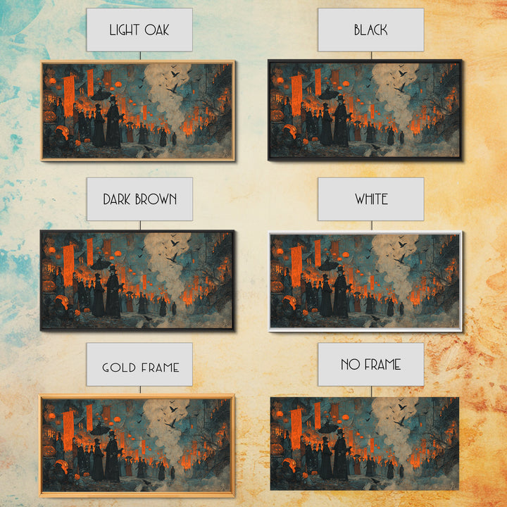 The Monster Parade, Expressionist Gothic Art, Wide Panoramic Art, Dark Halloween Decor, Canvas Print, Halloween Wall Art