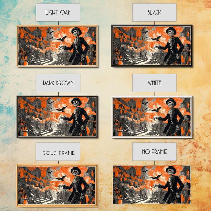 The Monster Parade, Macabre Folk Print Art, Wide Panoramic Art, Gothic Horror Wall Art, Canvas Print, Halloween Wall Art