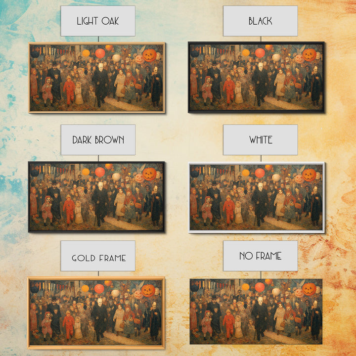 The Trick-Or-Treat Procession, Grotesque Carnival Art, Wide Panoramic Art, Gothic Horror Wall Art, Canvas Print, Halloween Wall Art