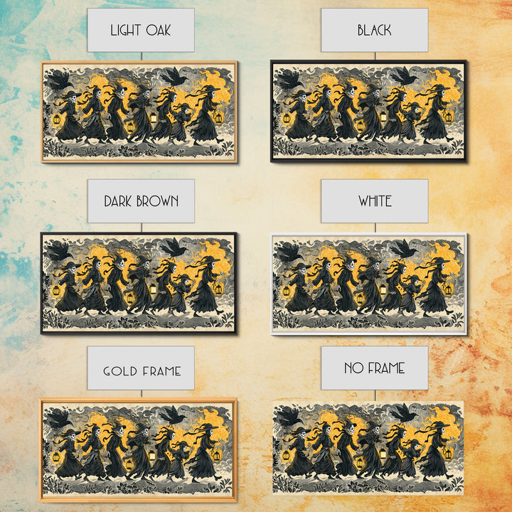 The Trick-Or-Treat Procession, Macabre Folk Print Art, Wide Panoramic Art, Dark Halloween Decor, Canvas Print