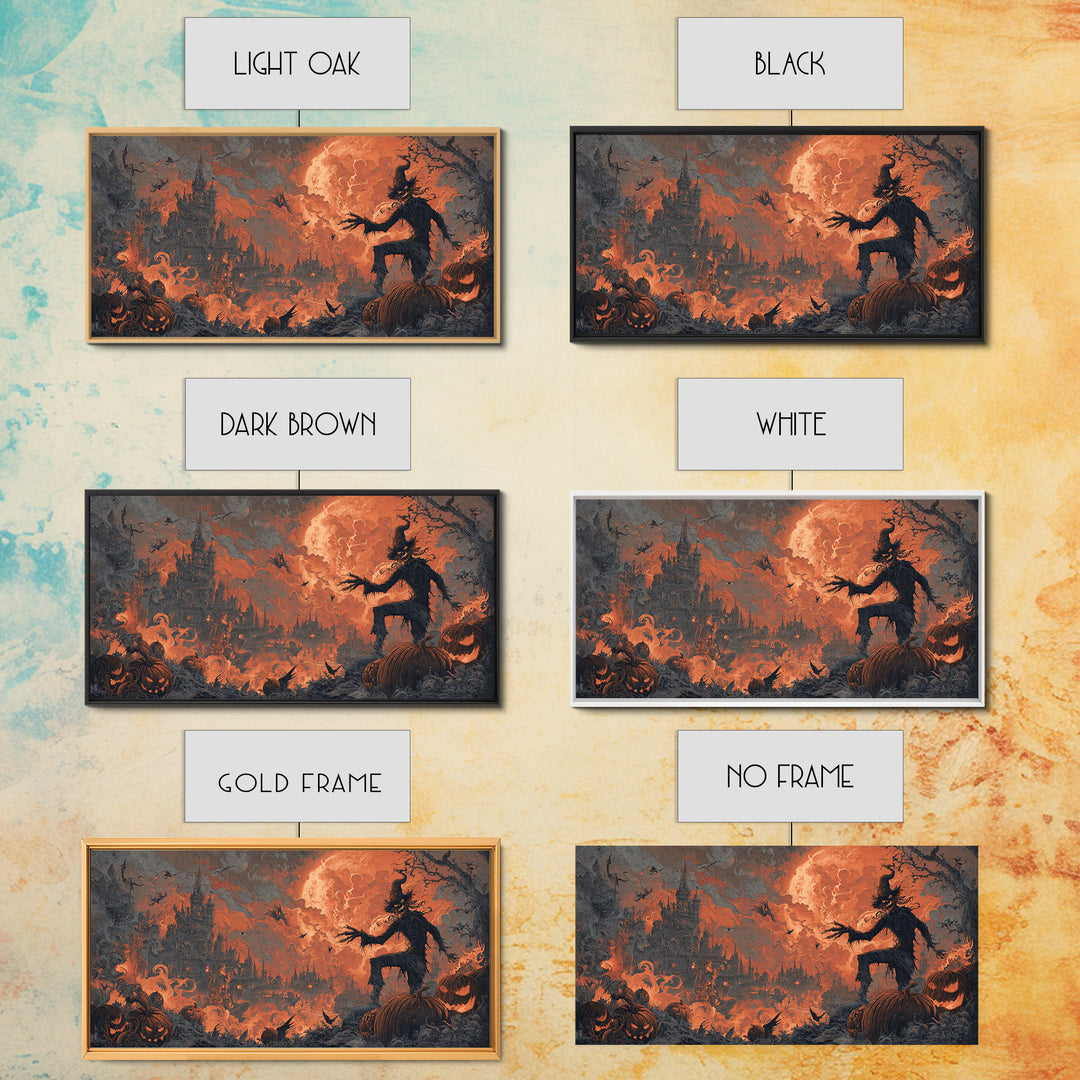 The Pumpkin-Carving Ritual, Apocalyptic Romantic Art, Wide Panoramic Art, Dark Halloween Decor, Canvas Print, Halloween Wall Art