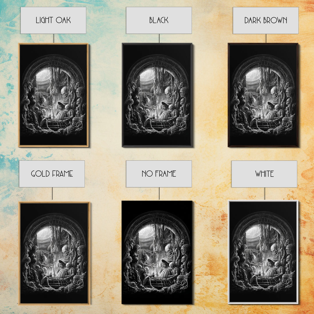 The Pumpkin-Carving Ritual, Biomechanical Horror Art, Vertical Wall Art, Dark Halloween Decor, Canvas Print, Halloween Wall Art