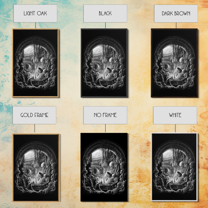 The Pumpkin-Carving Ritual, Biomechanical Horror Art, Vertical Wall Art, Dark Halloween Decor, Canvas Print, Halloween Wall Art